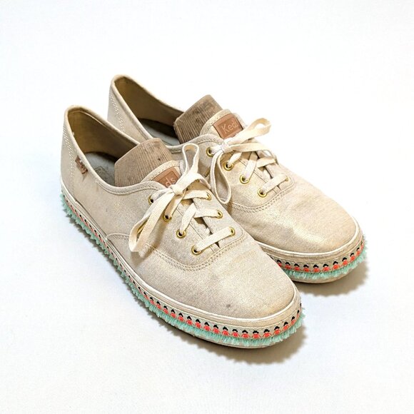 Keds Shoes - Keds Triple Decker Hulu Foxing Tassled Trim Natural Gold Canvas Women's Size 8.5